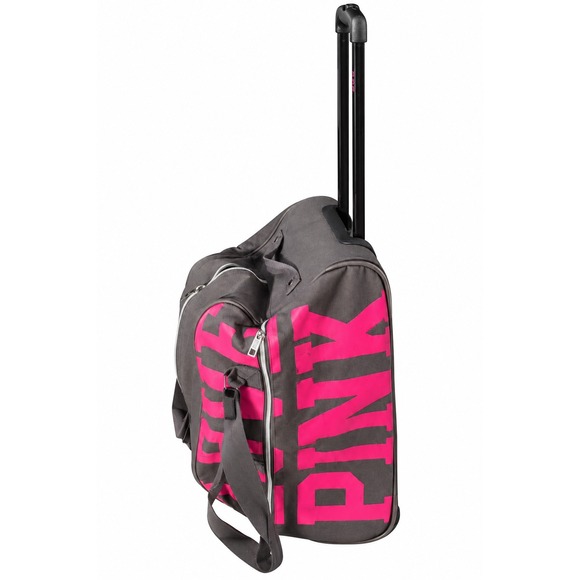 PINK Victoria's Secret Other - Victoria's Secret PINK Rolling Duffel Bag Black Hot Pink Y2K Luggage Wheeled